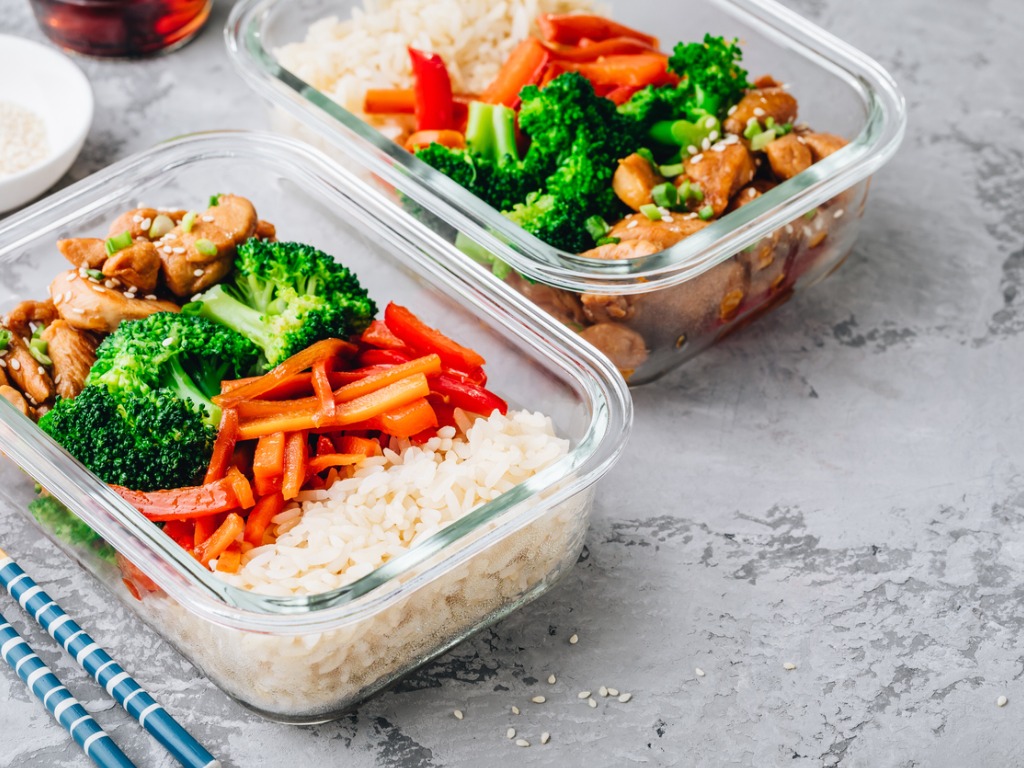 chicken teriyaki meal prep lunch box containers with broccoli rice picture id1136168094
